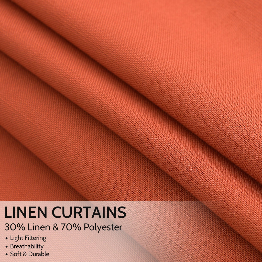 Bright Orange Curtains 63 Inches Long 2 Panel Sets for Living Room Bedroom, Light Filtering Linen Drapes for Kitchen Windows Rod Pocket or Back Tab Curtain,Semi Sheer 52x63