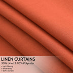 Bright Orange Curtains 63 Inches Long 2 Panel Sets for Living Room Bedroom, Light Filtering Linen Drapes for Kitchen Windows Rod Pocket or Back Tab Curtain,Semi Sheer 52x63