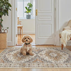 Madane Washable Area Rug 2x4, Small Entryway Rug Non-Slip Vintage Door Mat Indoor Entrance, Low Pile Floor Carpet Runner for Inside Front Door Kitchen Entry Laundry, Turmeric/Grey