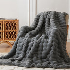 COOVA Faux Fur Throw Blanket for Couch, Cozy Soft and Fuzzy Plush Rabbit Fur Bubble Blanket for Sofa Bedroom Living Room, 60x80 Inches Cationic Light Grey