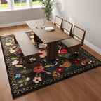 Rugcomf Living Room Rug 5x7 Rug Machine Washable Boho Area Rug Non Slip Floral Vintage Low Pile Large Rugs for Living Room, Bedroom, Farmhouse, Dining Room, Kids Playroom(Black)