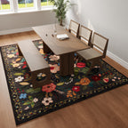 Rugcomf Area Rugs 9x12 Living Room Clearance Washable Boho Rug Non Slip Floral Vintage Low Pile Large Rug for Living Room, Bedroom, Farmhouse, Dining Room, Kids Playroom(Black)