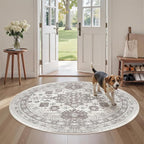 zesthome Washable Round Area Rugs - Non-Slip 6ft Round Rugs, Ultra-Thin Large Circle Rugs for Living Room, Soft Low Pile Rug for Bedroom, Kitchen, Nursery - Vintage Round Rug(Brown/Beige,6'x6')