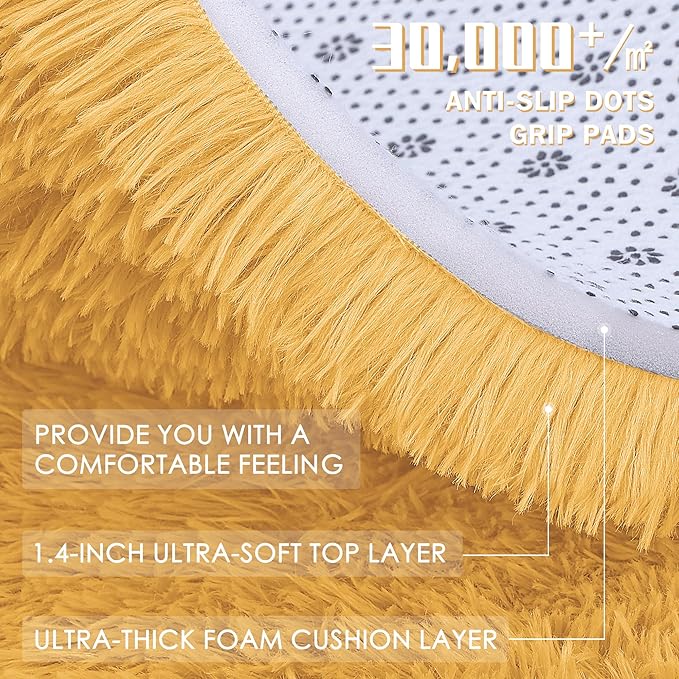 OLANLY 5x8 Machine Washable Large Area Rugs for Living Room, Bedroom, Soft Fluffy Shaggy Bedside Rug, Indoor Floor Carpet for Kids Girls and Boys, Dorms, Nursery, Home Decor Aesthetic, Mustard Yellow