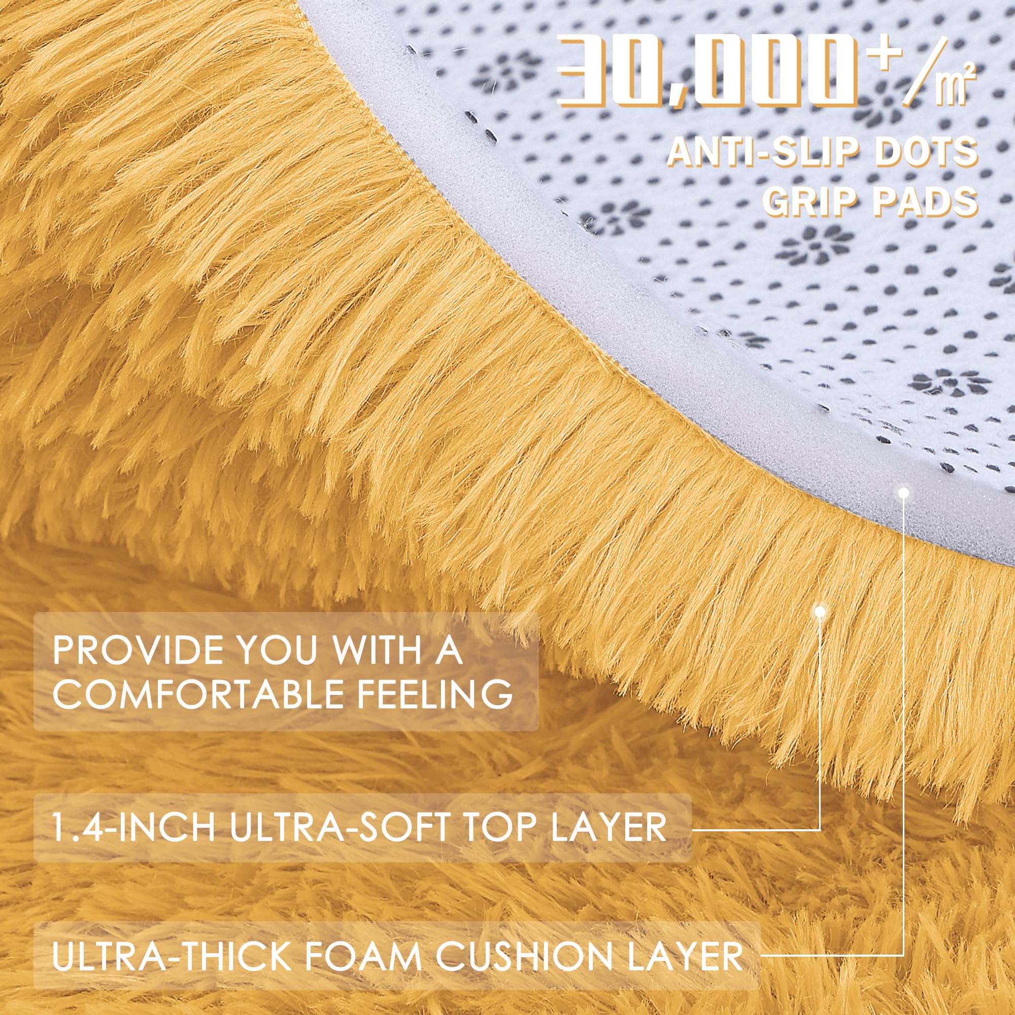OLANLY 2x3 Machine Washable Small Bedside Rug, Soft Fluffy Shaggy Entryway Throw Rugs for Bedroom, Living Room, Indoor Floor Carpet for Kids Girls and Boys, Home Decor Aesthetic, Mustard Yellow
