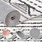 Nakagishi Black Rug for Living Room: 8x10 Washable Boho Large Neutral Soft Farmhouse Area Rugs Stain Resistant Modern Geometric Non-Slip Indoor Floor Carpet for Bedroom Playroom Office Dining Room
