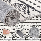 Nakagishi Area Rug Living Room Rugs: 6X9 Machine Washable Boho Large Neutral Farmhouse Stain Resistant Moroccan Indoor Floor Carpet for Bedroom Nursery Dorm Dining Room Home-Ivory Black