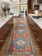 SERISSA Runner Rug for Hallways, 2'6"x16' Washable Non Slip Kitchen Runner Rug, Extra Long Boho Rug Ultra Soft Vintage Tribal Print Floor Carpet for Bedroom Hallway Entryway Bathroom Laundry Room