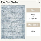 6x9 Area Rug for Living Room Washable 6x9 Non-Slip Modern Rugs for Bedroom Dinning Room Ultra-Thin Indoor Blue