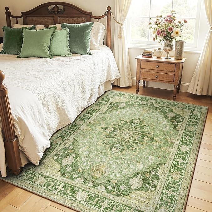 RELEANY Washable Area Rug, 5'x7', Green/Yellow