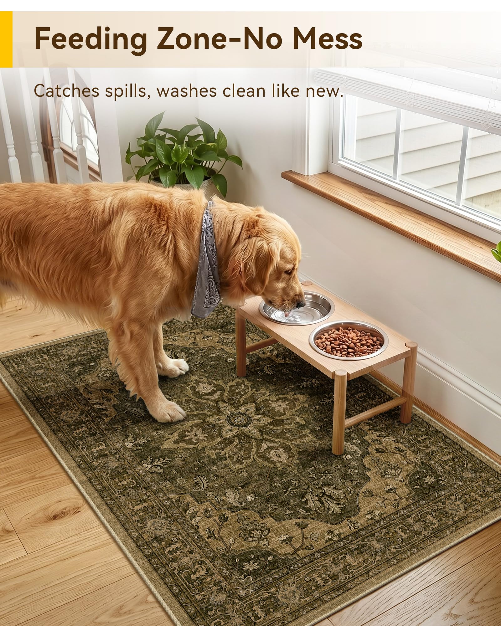 RELEANY Washable Area Rug, Small 2'x3', Brown/Dark Brown
