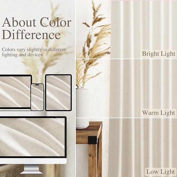 Modern Linen Curtains for Living Room 102 Inches Long Light Filtering Semi Sheer Curtain Back Tab Neutral Luxury Modern Farmhouse Decor Floor to Ceiling High Window for Bedroom 52x102, 2 Panels