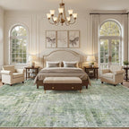 10x14 Area Rugs for Living Room, Non Slip Machine Washable Vintage Rugs, Low Pile Lightweight Large Rug for Bedroom, Dining Room, Home Office Green/Ivory