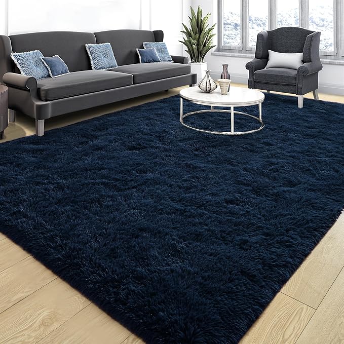 Tepook Soft Fluffy Rugs for Bedroom, 4x6 Area Rug for Living Room, Modern Shaggy Room Rug for Kids Boys Girls, Plush Throw Rugs Indoor Nursery Home Decor Rug with Non-Slip Bottom, Navy Blue