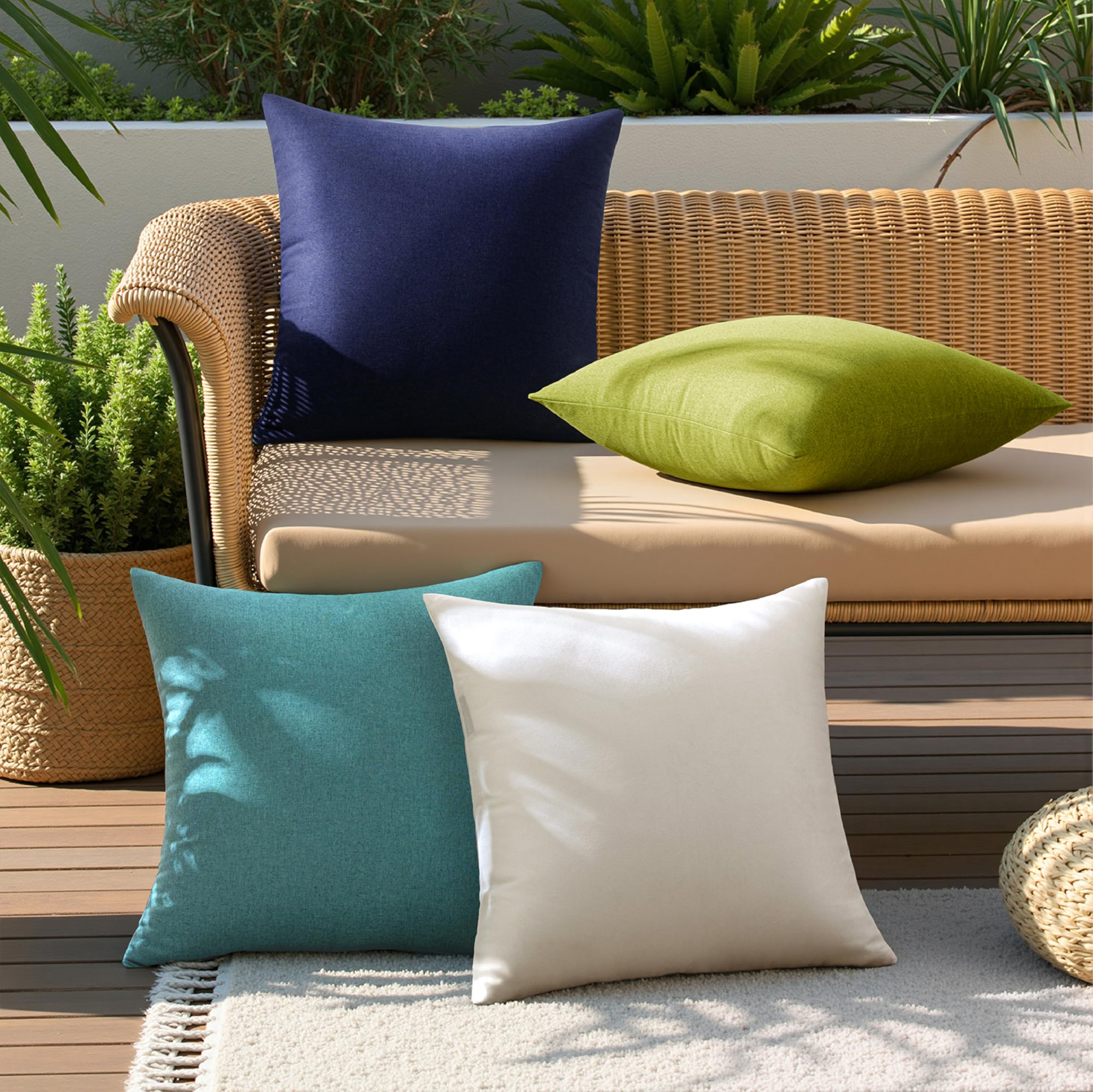 MIULEE Pack of 4 Decorative Outdoor Throw Pillow Covers Linen Waterproof Pillow Covers Summer Farmhouse Cushion Cases for Patio Garden Tent Balcony Couch Sofa 18x18 Inch Blue Green