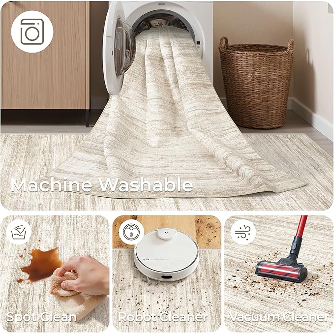 2x12 Runner Rug, Long Hallway Rugs for Dining Room, Living Room, Bedroom, Machine Washable Kitchen Carpet Runner with Rubber Backing, Soft Low Pile Indoor Rug(2'x12', Brown/Beige)