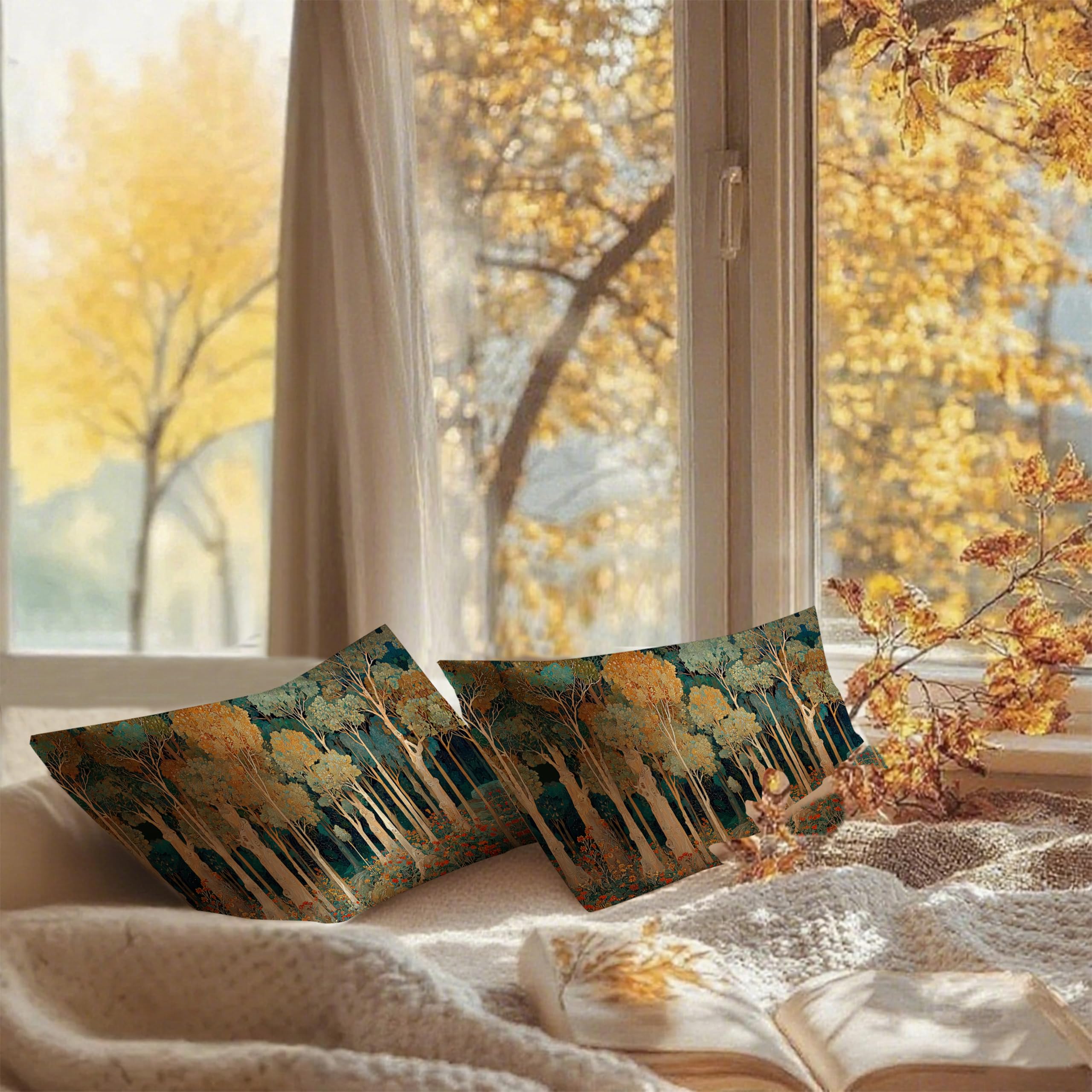 BUJSP Rustic William Morris Inspired Forest Green Pillow Covers 12x20 Set of 2,Vintage Botanical Nature Landscape Decorative Throw Pillow Covers for Home Bedroom Living Room