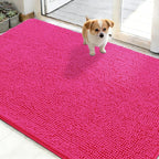OLANLY Dog Door Mat for Muddy Paws 48x30, Absorbs Moisture and Dirt, Absorbent Non-Slip Washable Doormat, Quick Dry Chenille Mud Mat for Dogs, Entry Indoor Entryway Carpet for Inside Floor, Hot Pink
