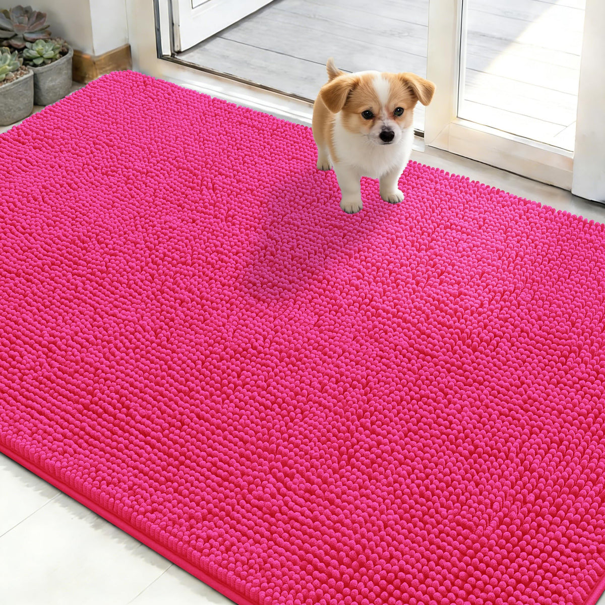 OLANLY Dog Door Mat for Muddy Paws 48x30, Super Absorbent Chenille Mud Mat