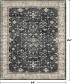 Hazo Haus Boho Dining Room Rugs for Under Table - 7x9 Washable Black Area Rug for Living Room, Low Pile Non-Slip Rugs for Bedroom Under Bed - Charming Farmhouse Decor & Stain Resistance - Black/Multi