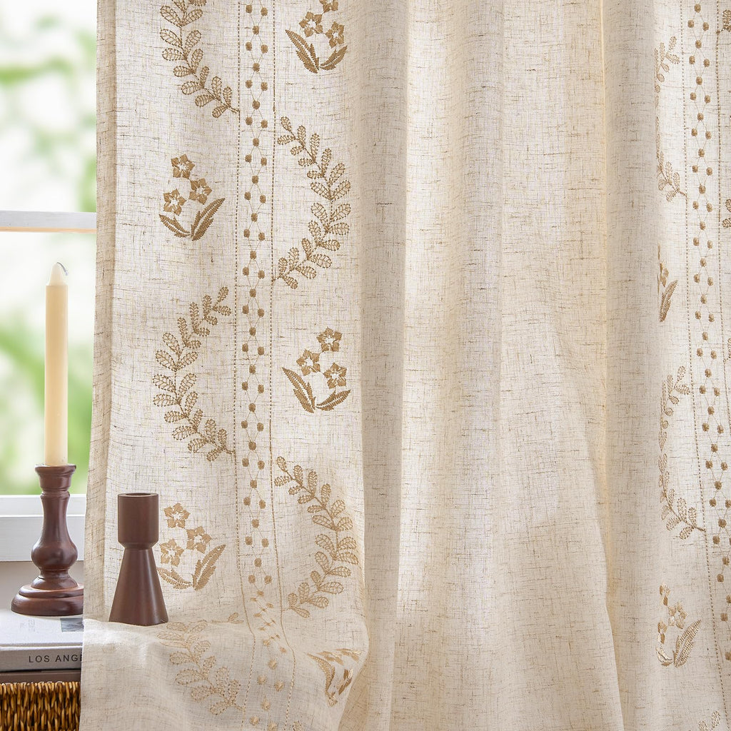 jinchan Floral Linen Curtains 84 Inch Farmhouse Back Tab 2 Panels