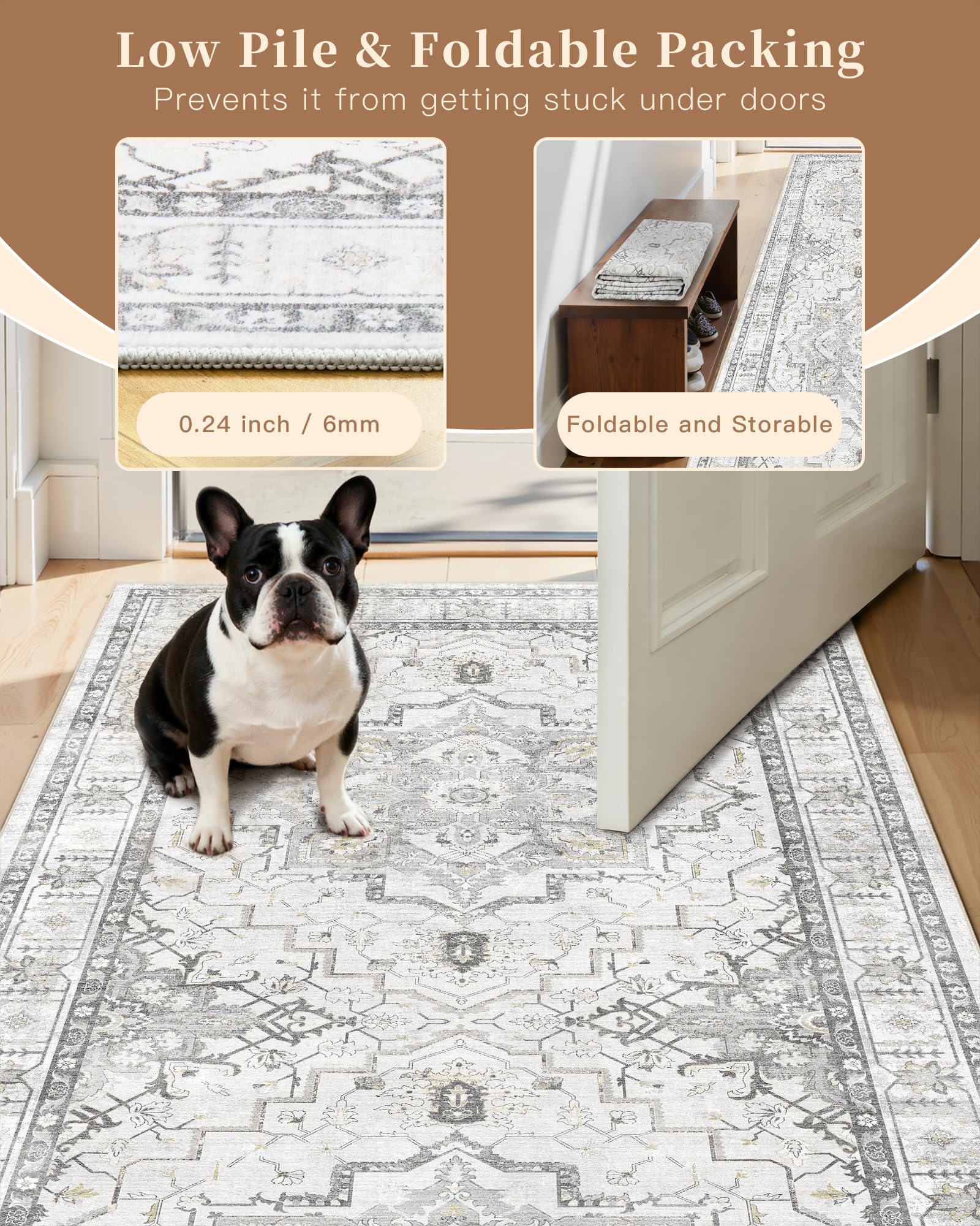Madane Washable Runner Rugs 2x10 Long for Hallway Kitchen, Grey