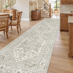 Madane Hallway Rug 3x10, Kitchen Rugs Washable Entryway Rug 10ft Vintage Kitchen Runners Non Slip Indoor Area Rug Farmhouse Carpet Runner for Bathroom Living Room Bedroom, Beige/Brown