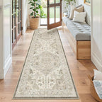 Madane Washable Runner Rug 2x7, Hallway Laundry Room Kitchen, Non Slip Rug Runners with Rubber Backing, Non Skid Stain-Resistant Non Shedding Durable Vintage Runners (2'x7', Ivory/Brown)