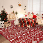 Christmas Rug 8x10 Washable Rugs, Boho Christmas Tree Snowflake Rug Non-Slip Soft Low Pile Non Shedding Indoor Holiday Carpet for Living Room Bedroom Dining Room Home Office (XmasRed, 8'x10')