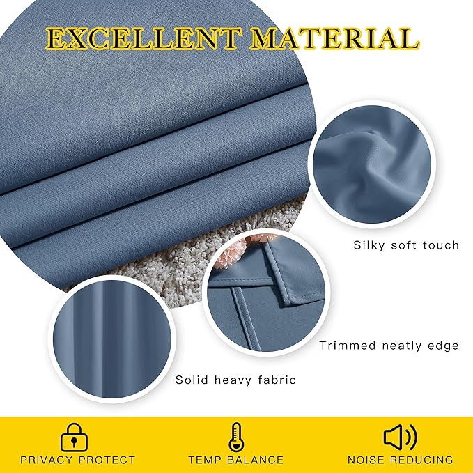 NICETOWN Blackout Curtain Drapes for Living Room - Decorative Thermal Insulated Solid Grommet Top Room Darkening Window Treatments for Kids (Stone Blue, 1 Pair, 46 x 72-Inch)