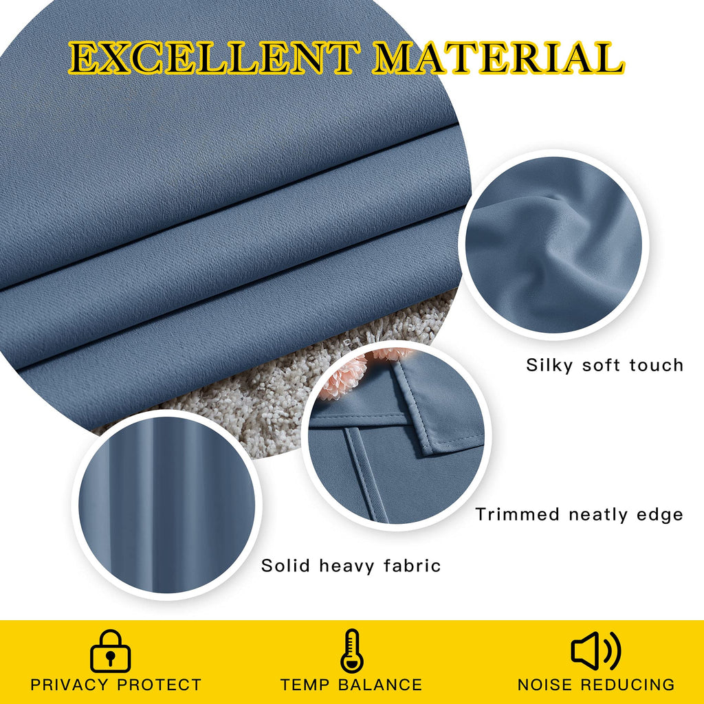 NICETOWN Bedroom Blackout Curtains and Drapes 54" L - Window Treatment Thermal Insulated Solid Grommet Blackout Draperies for Home Office (Stone Blue, 2 Panels=92" Wide)