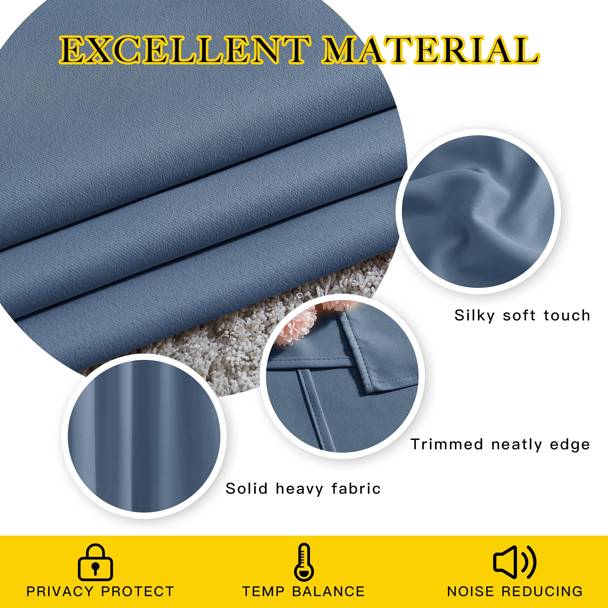 NICETOWN Bedroom Blackout Curtains and Drapes 54" L - Window Treatment Thermal Insulated Solid Grommet Blackout Draperies for Home Office (Stone Blue, 2 Panels=92" Wide)