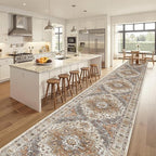 Madane Hallway Runner Rug 3x20 Washable Kitchen Runners 20ft, Turmeric/Grey
