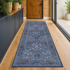Dark Blue 2'6" x 8' Runners for Hallways Non Slip, Extra Long Floor Runner for Kitchen, Entryway Indoor, Washable Rubber Backing Stain Resistant - Vintage Navy Blue Floral Décor