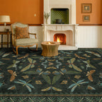 6x9 Dark Green Area Rugs for Dining Room - Rugs for Living Room, Bedroom Under Bed, Insect Moth Floral Non Slip Low Pile Floor Carpet