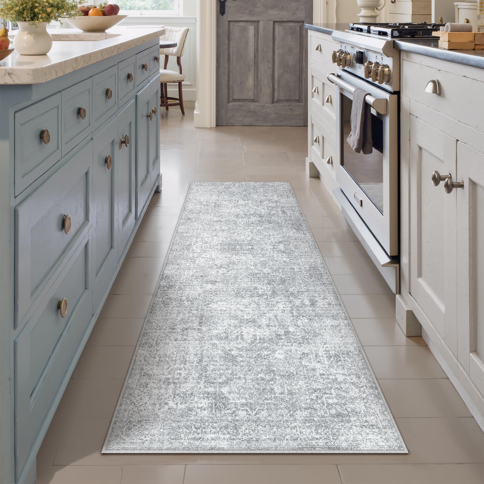 PureCozy 2x6 Runner Rug Vintage Gray Distressed