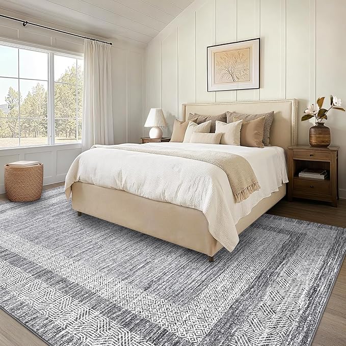 GarveeHome Modern Geometric Area Rug 5x7 Distressed Bordered Washable Non Slip Floor Carpet