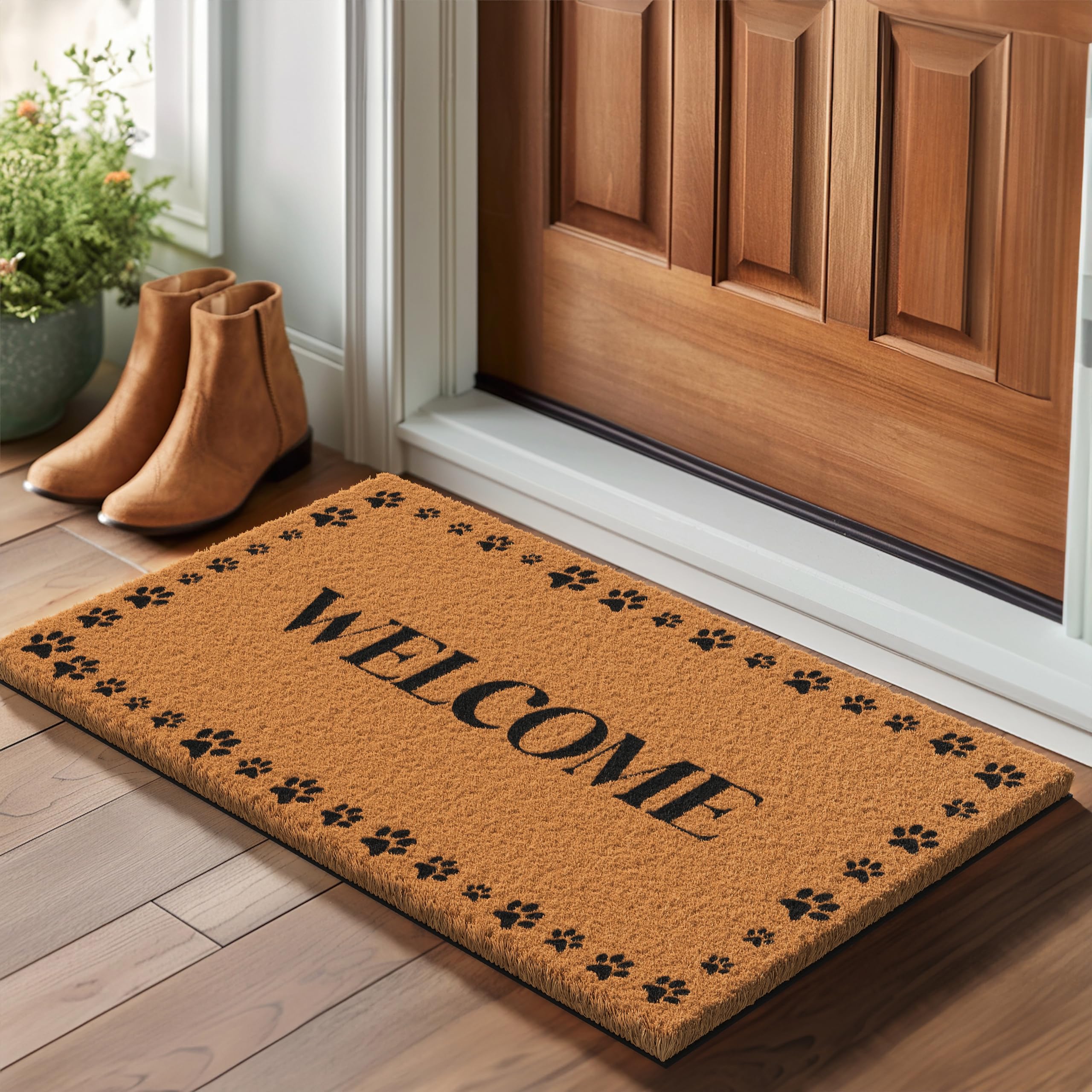 Barnyard Designs Natural Coco Coir Non-Slip Doormat (17x30, Welcome Paws)