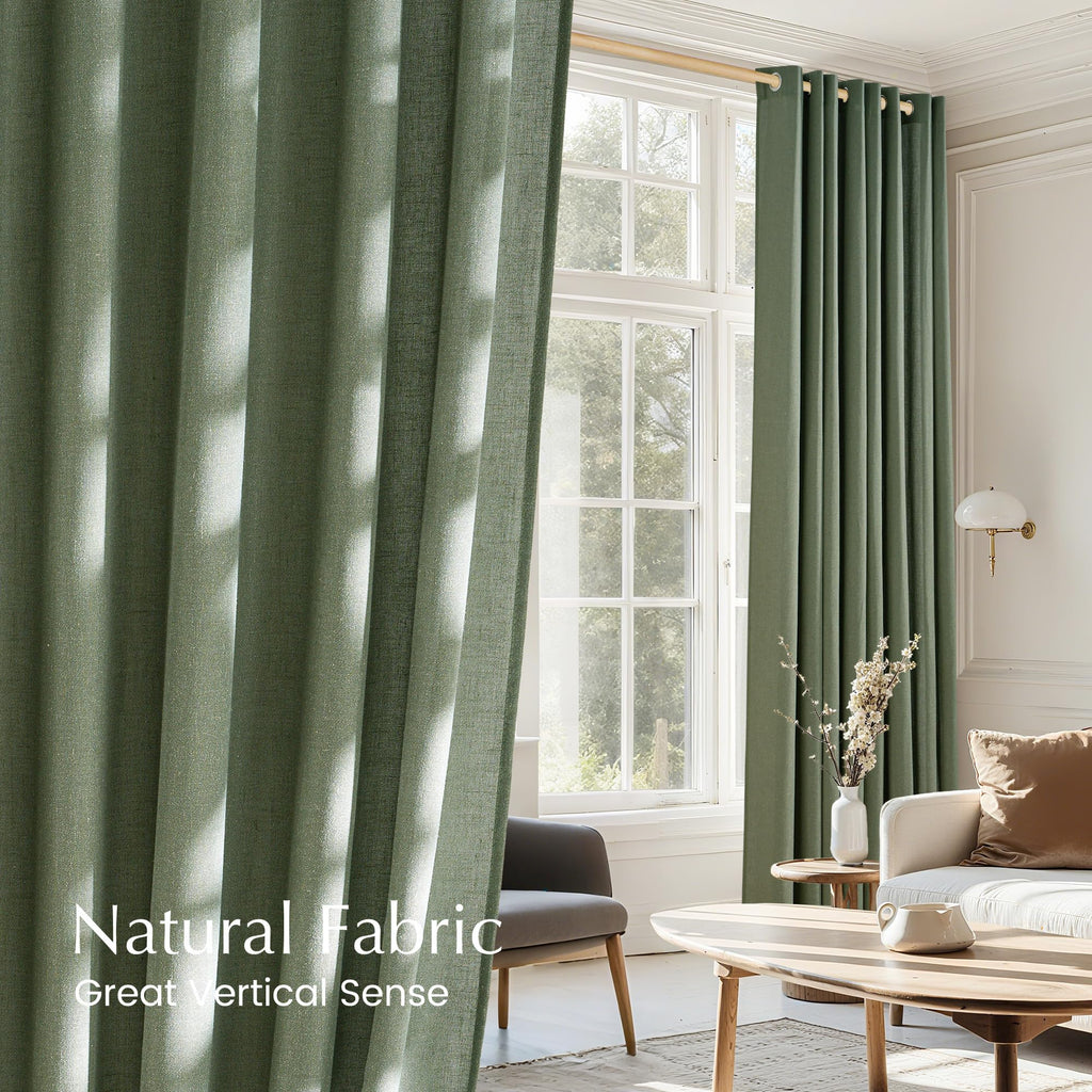 NICETOWN Linen Forest Green Curtains 96 inches Long, Grommet Privacy Assured Linen Blend Window Treatments with Light Filtering for Living Room/Bedroom, W55 x L96, 2 Panels
