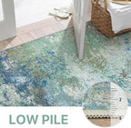 2x3 Rugs for Entryway Entrance Kitchen Bathroom, Machine Washable Rug Modern Abstract Soft Area Rug, Low Pile Indoor Floor Carpet with Non Slip Backing, Blue Green