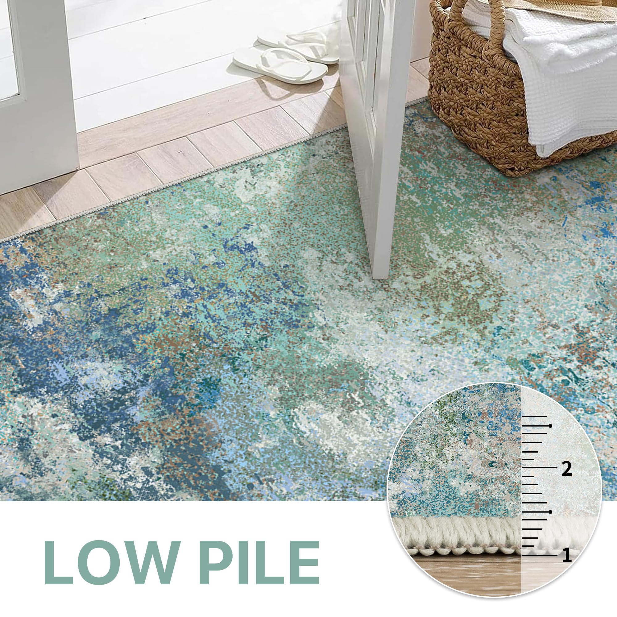 BEIMO Area Rugs 10x14 for Living Room, Blue Green Washable Abstract Rug