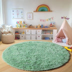 ONASAR Sage Green Round Area Rugs 5ft, Fluffy Soft Bedroom Circle Rug for Kids Girls Boys Teen Room, Cute Furry Plush Shaggy Carpet Floor Mat for Nursery Living Room Playroom Dorm Home Decor
