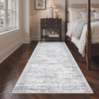 3x8 Runner Rug Non Slip Washable for Entryway, Vintage Hallway Runner for Front Porch, Laundry Room, Bedroom, Abstract Stain Resistant Thin Indoor Kitchen Mats for Floor(3'x8', Grey/Ivory)