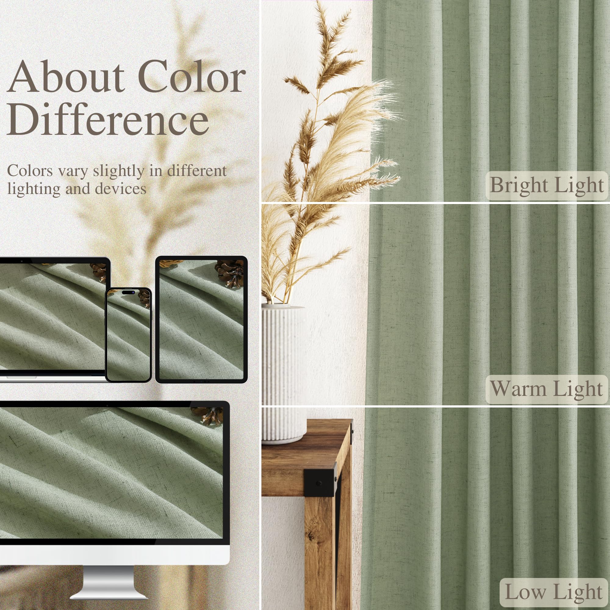 Extra Long Light Sage Linen Curtains 120 Inch for Living Room 2 Panels Set Rod Pocket Back Tab Soft Linen Window Drapes Semi Sheer Light Filtering Privacy High Ceiling Drapes for Farmhouse 52x120