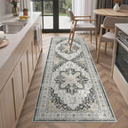 Madane Washable Runner Rug - 2x6 Rug Runners for Hallways 6 Feet Non Slip Vintage Kitchen Runner Rug Ultra-Thin Bathroom Runner Rugs Carpet Laundry Room Bedroom (2x6ft, Black)