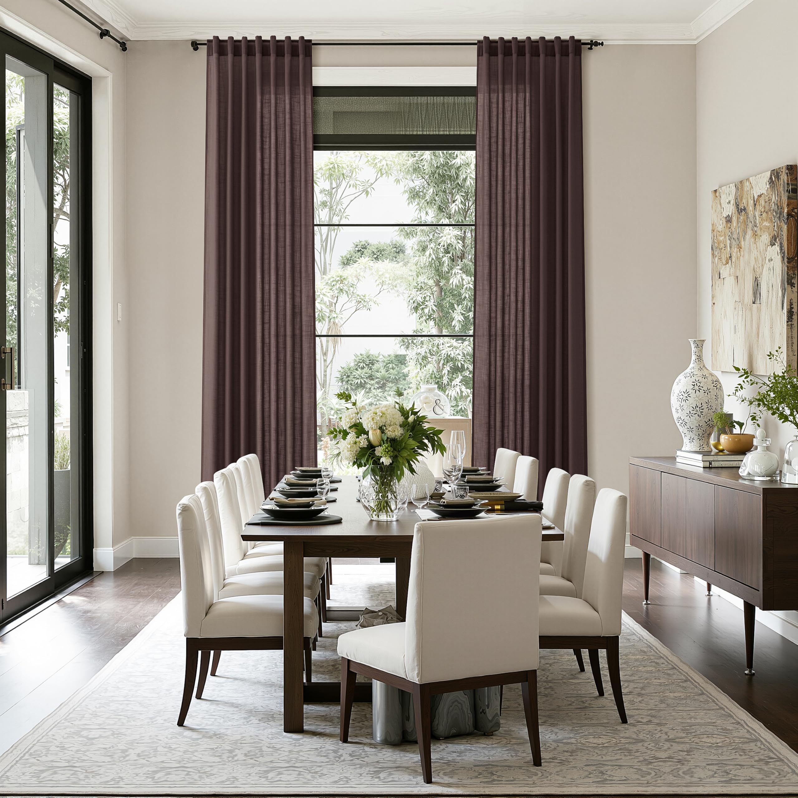 Coffee Brown Linen Curtains for Living Room 126 Inches Long Light Filtering Semi Sheer Curtain Back Tab Modern Rustic Home Decor Neutral Drapes Floor to Ceiling High Window for Bedroom 52x126,2 Panels
