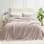 Snuggle Sac Queen Size Bedding Blanket Taupe,Super Soft Warm Microfiber Blankets Cozy Knit Fuzzy Plush Bed Blankets,Heather Taupe, 90x90 inches