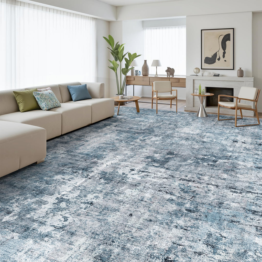 Soalmost 10x14 Area Rugs for Living Room Washable Rug Abstract Blue/Grey