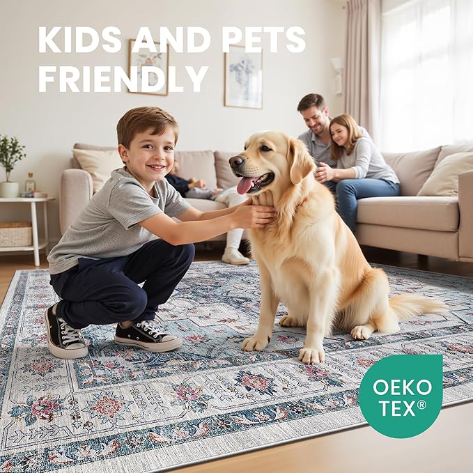 zesthome 9x12 Area Rugs for Living Room,Large Washable Rug,Blue