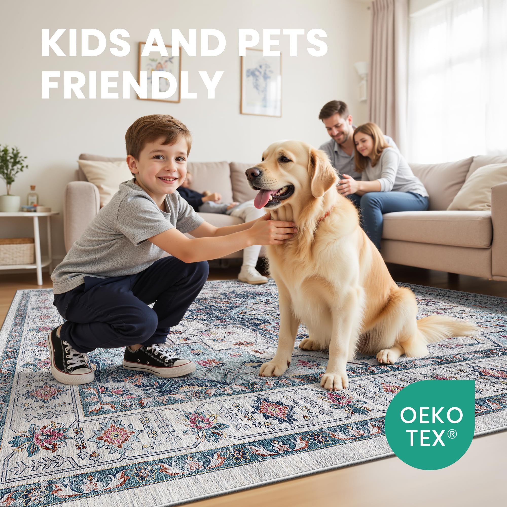 zesthome 5x7 Area Rugs for Living Room,Large Washable Rug,Blue